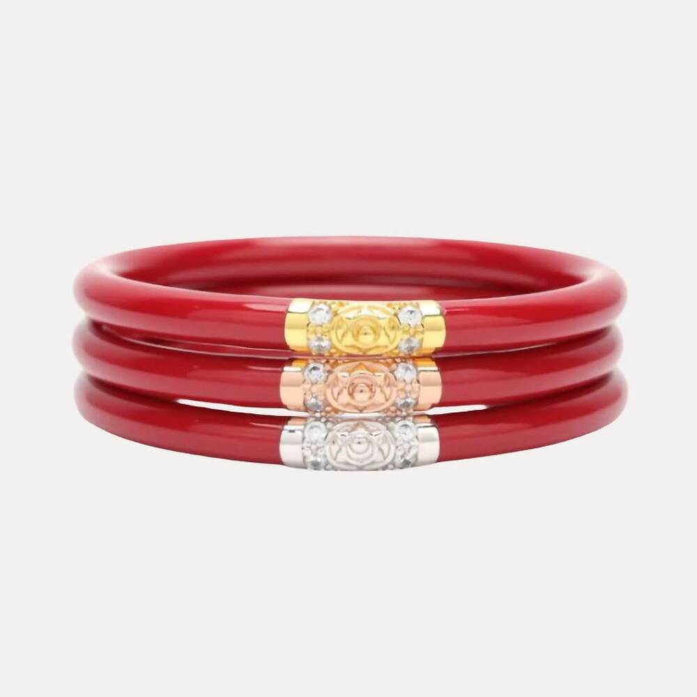 NEW BUDHAGIRL three kings all weather bangles in red
